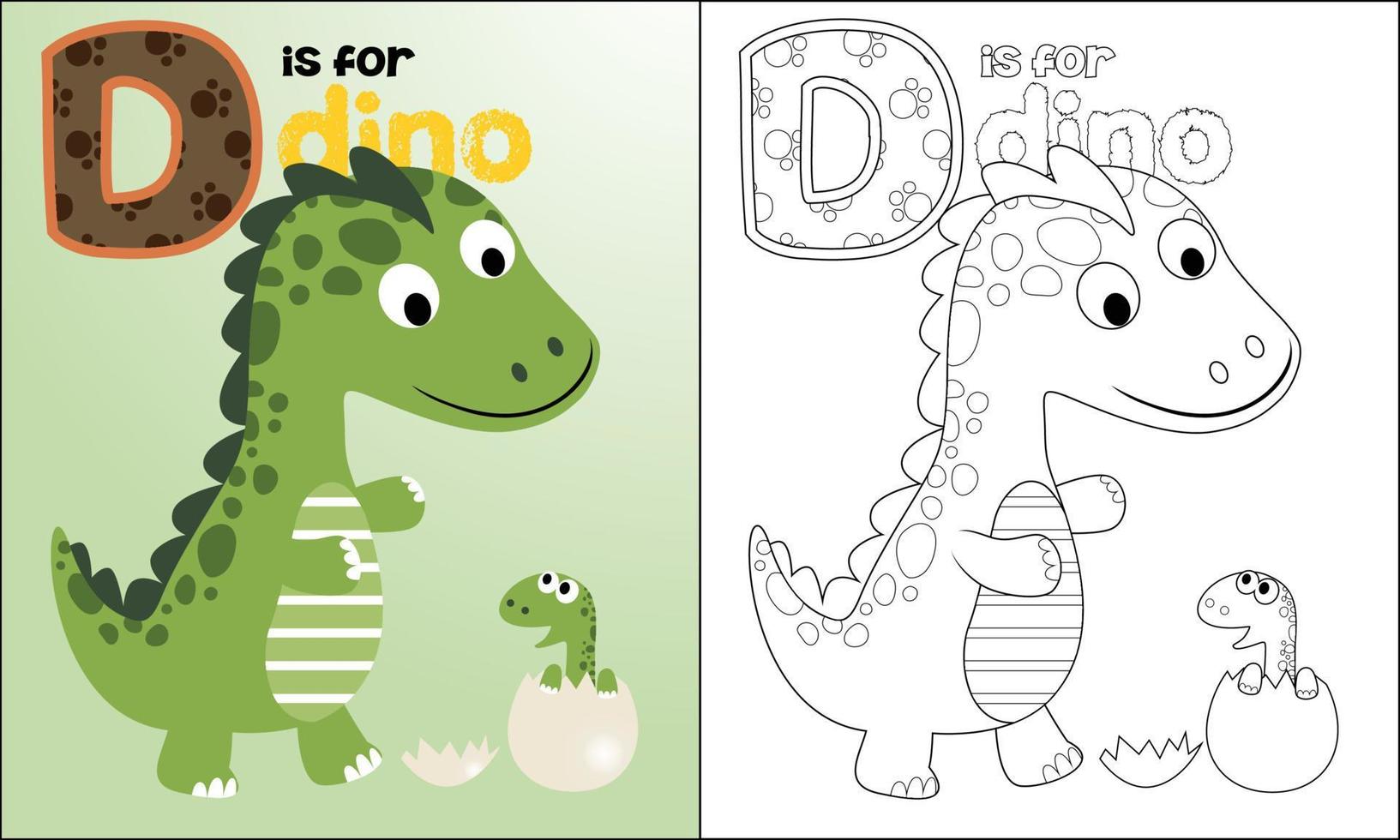 Coloring book of dinosaur cartoon with hatched egg vector