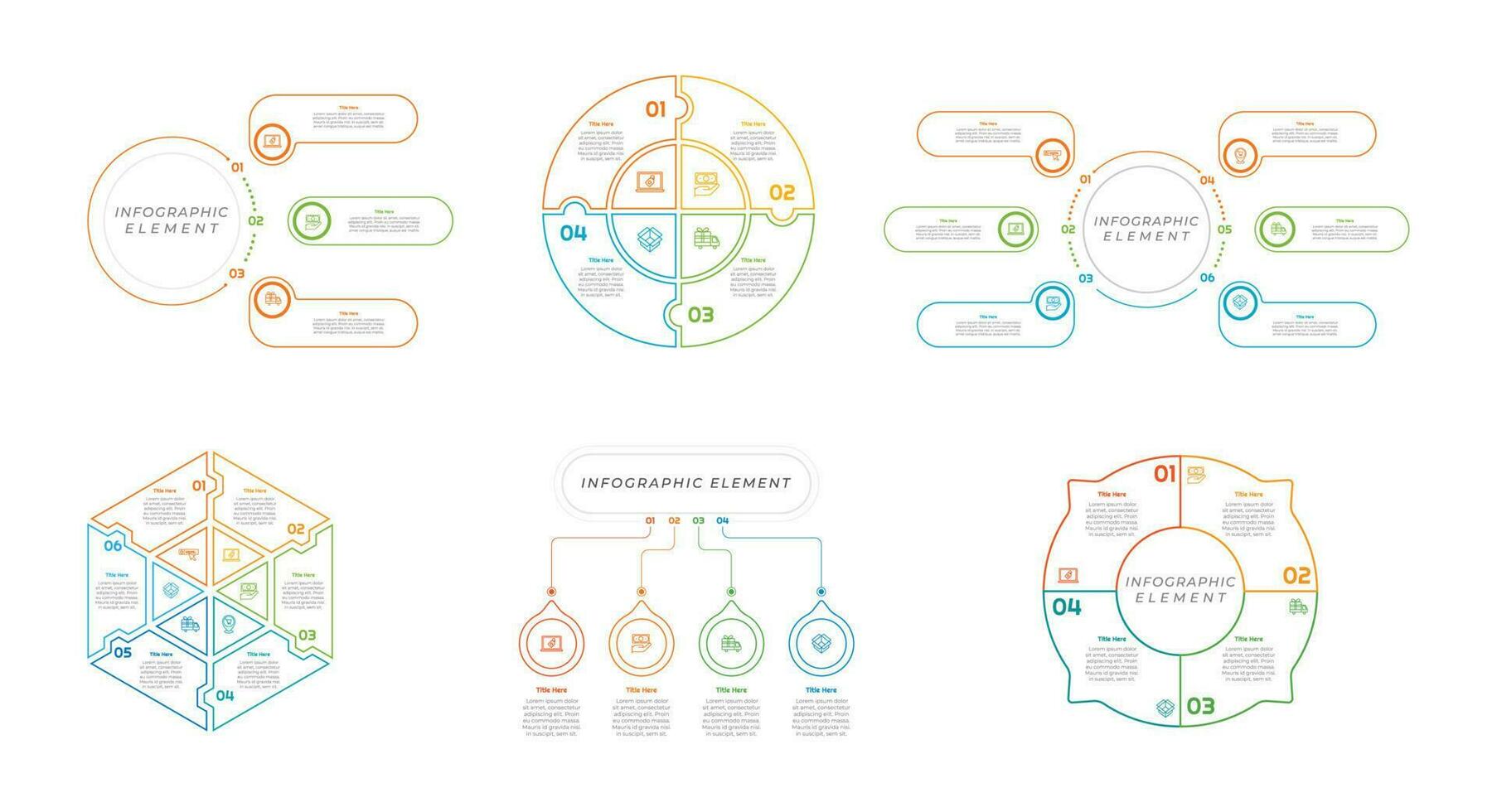 Infographic bundle set with 4, 5, 6 steps, options or processes for workflow layout, diagram, annual report, presentation and web design. vector