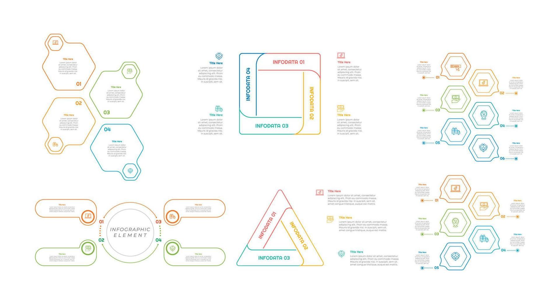 Infographic bundle set with 3, 4, 5, steps, options or processes for workflow layout, diagram, annual report, presentation and web design. vector