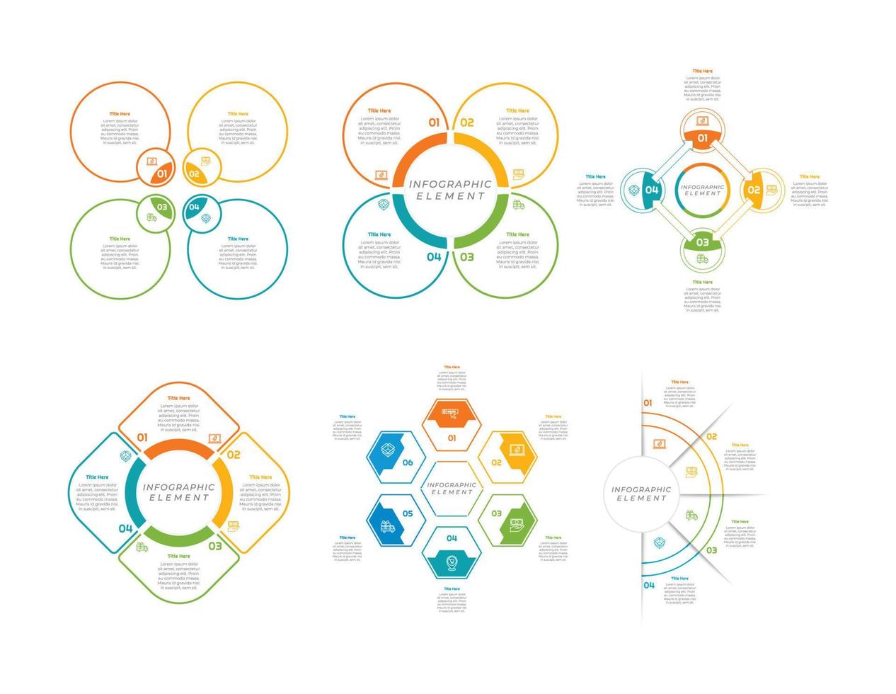 Infographic bundle set with 4, 5, 6 steps, options or processes for workflow layout, diagram, annual report, presentation and web design. vector