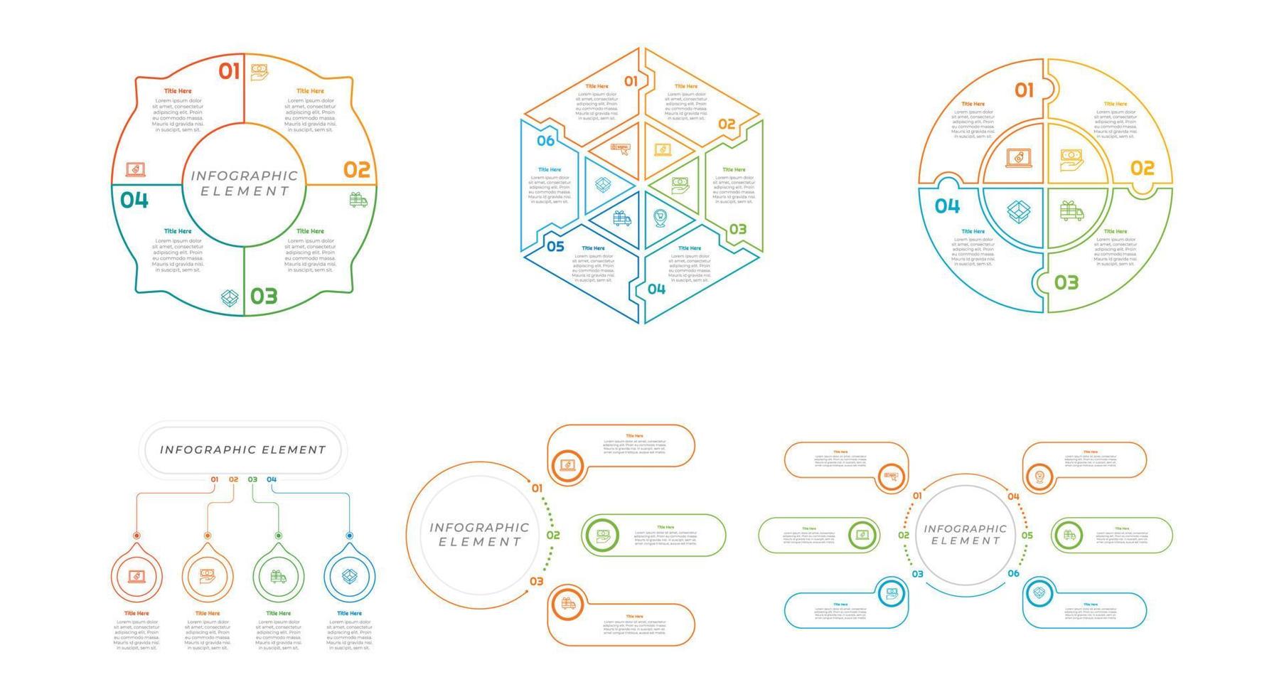 Infographic bundle set with 4, 5, 6 steps, options or processes for workflow layout, diagram, annual report, presentation and web design. vector