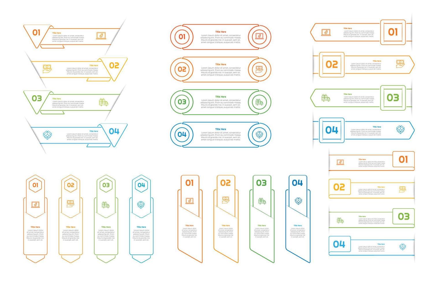 Infographic bundle set with 4, 5, 6 steps, options or processes for workflow layout, diagram, annual report, presentation and web design. vector