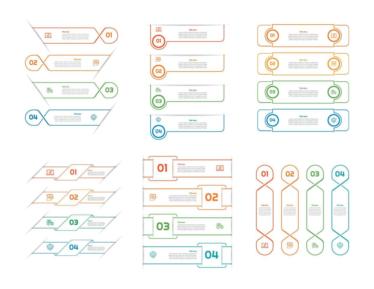 Infographic bundle set with 4, 5, 6 steps, options or processes for workflow layout, diagram, annual report, presentation and web design. vector