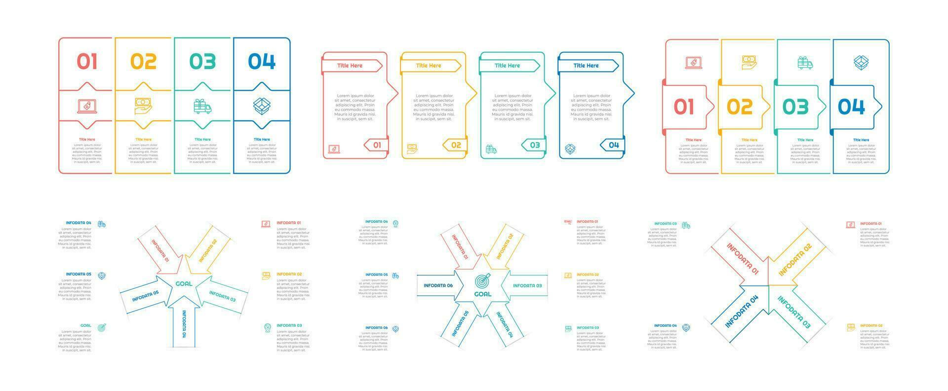 Infographic bundle set with 4, 5, 6 steps, options or processes for workflow layout, diagram, annual report, presentation and web design. vector