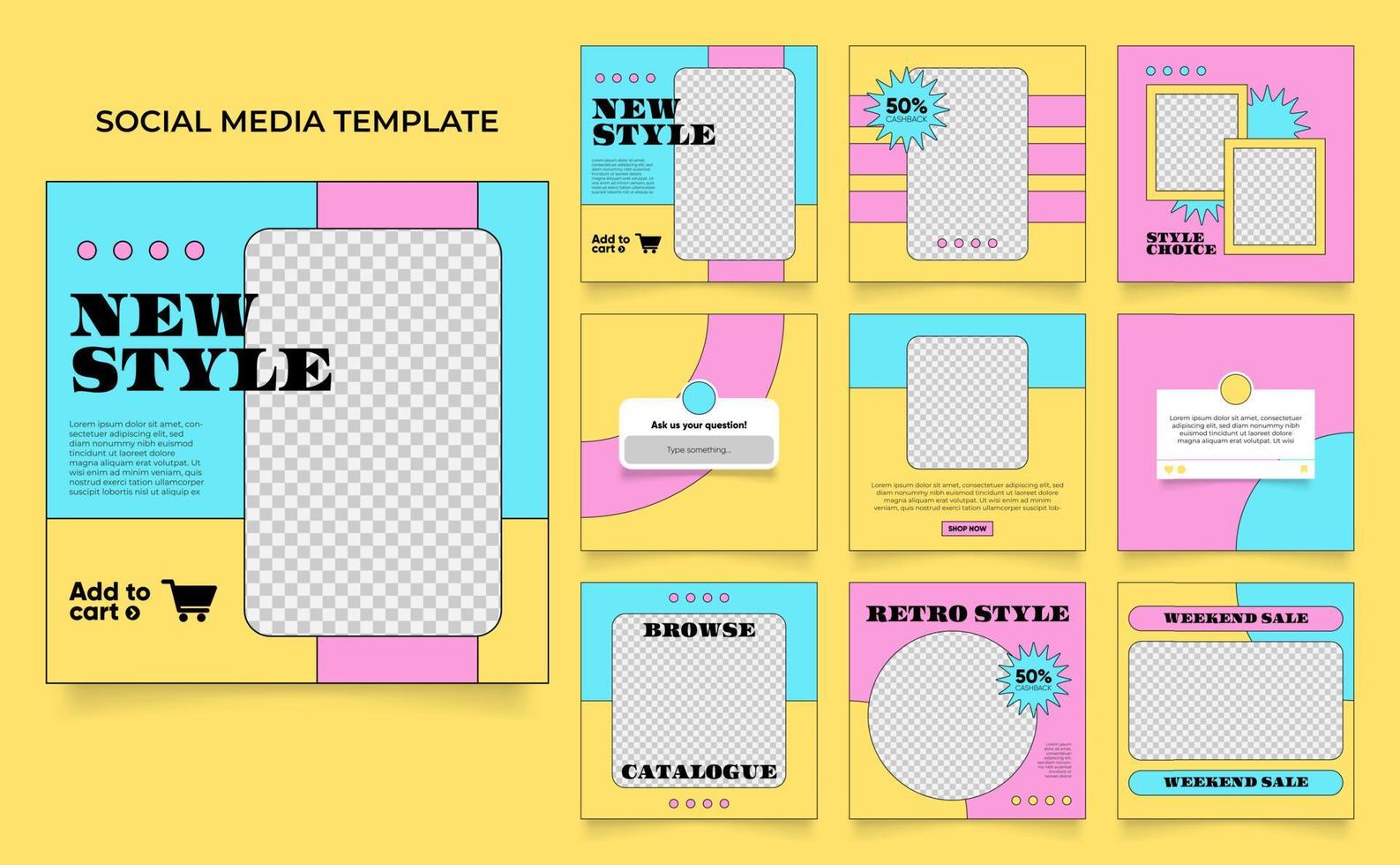 social media template banner fashion sale promotion in retro colorful color vector