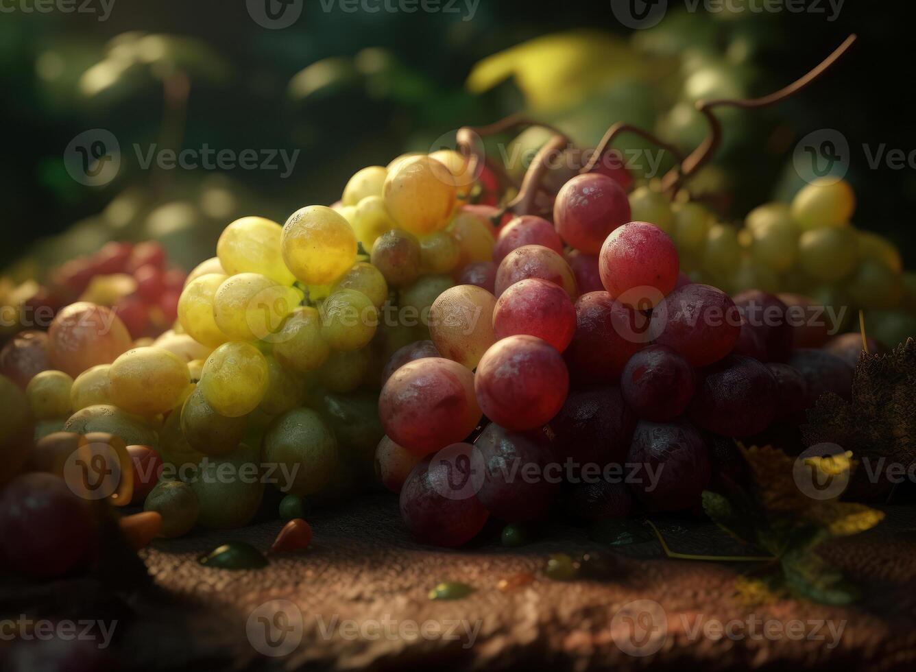 Beautiful organic background of freshly picked grapes created with technology photo