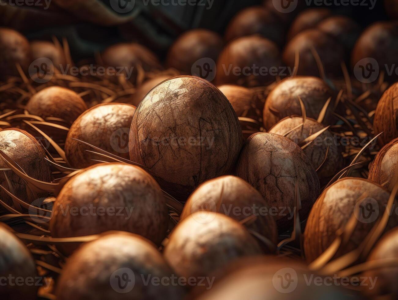 Beautiful organic background of freshly picked coconuts created with technology photo