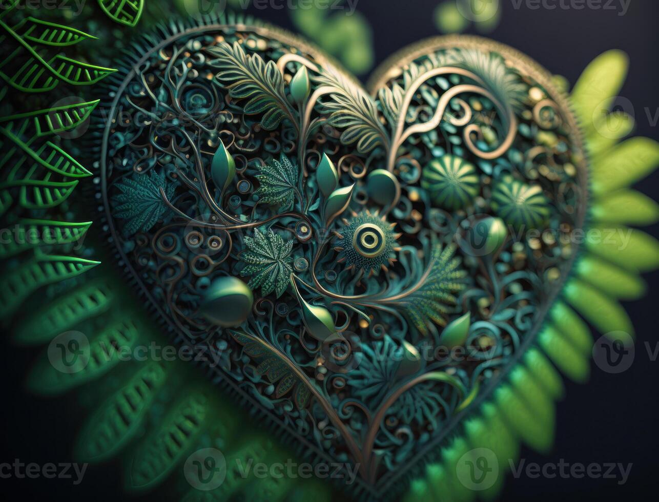 Green heart that represents environmental protection created with technology photo