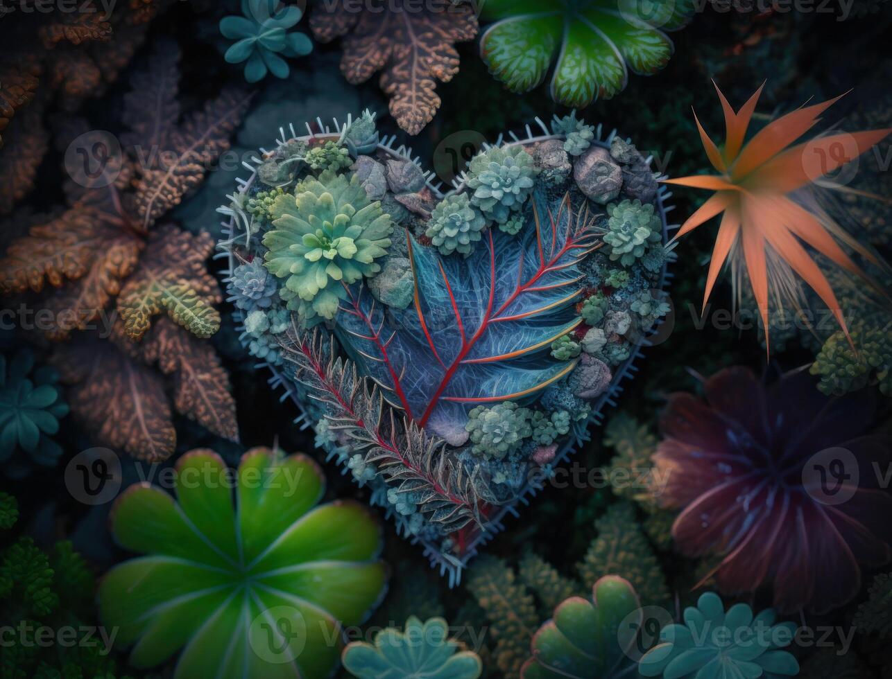 Green heart made by foliage that represents environmental protection created with technology photo