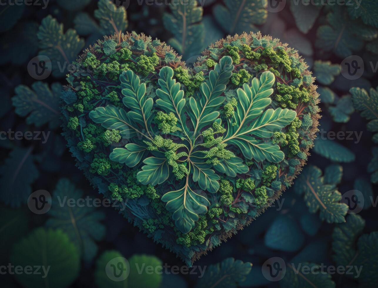 Green heart made by foliage that represents environmental protection created with technology photo