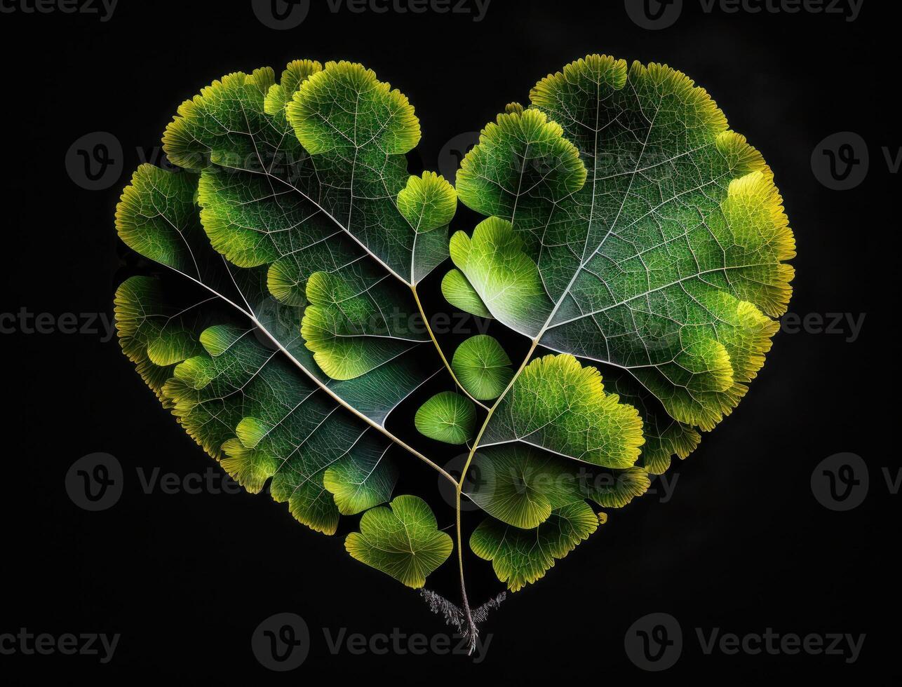 Green heart made by Ginkgo biloba leaves Environmental protection concept created with technology photo