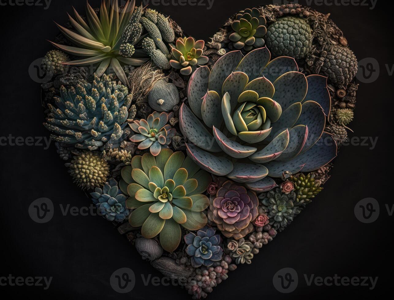 Green heart made by various succulents Environmental protection concept created with technology photo