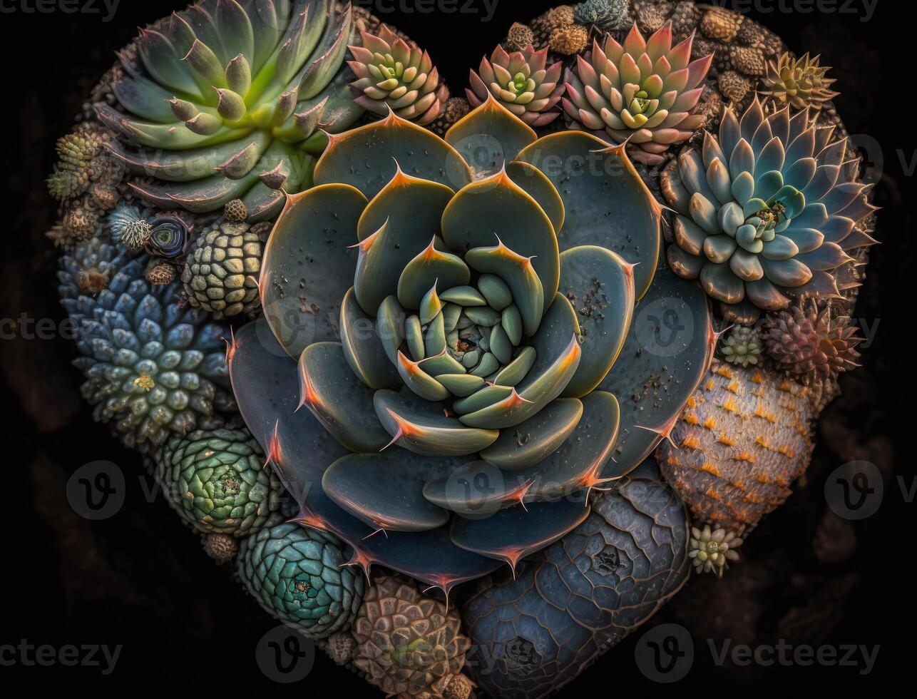 Green heart made by various succulents Environmental protection concept created with technology photo