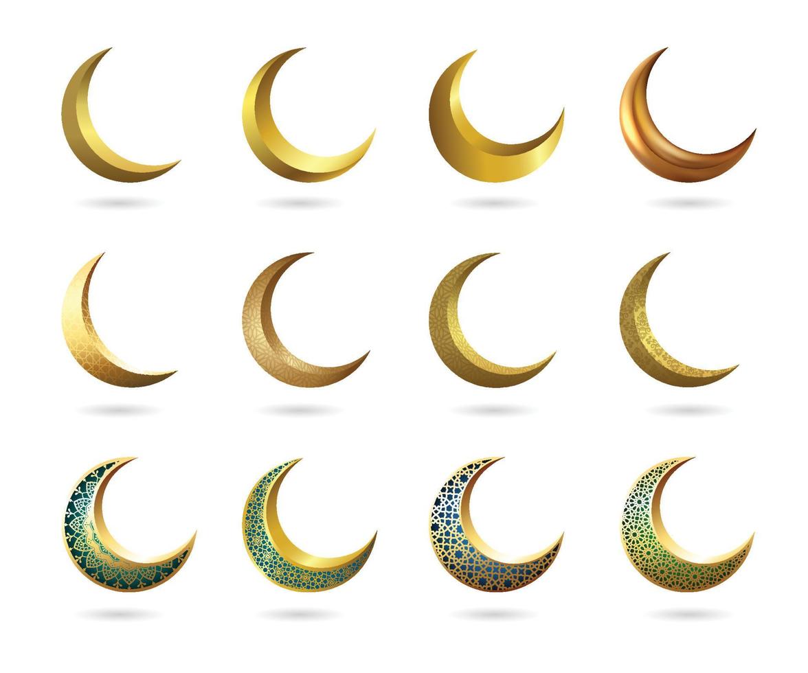 Crescent Moon Vector Icons Set. Moon icon or symbol. 3d Crescent Moon vector elements