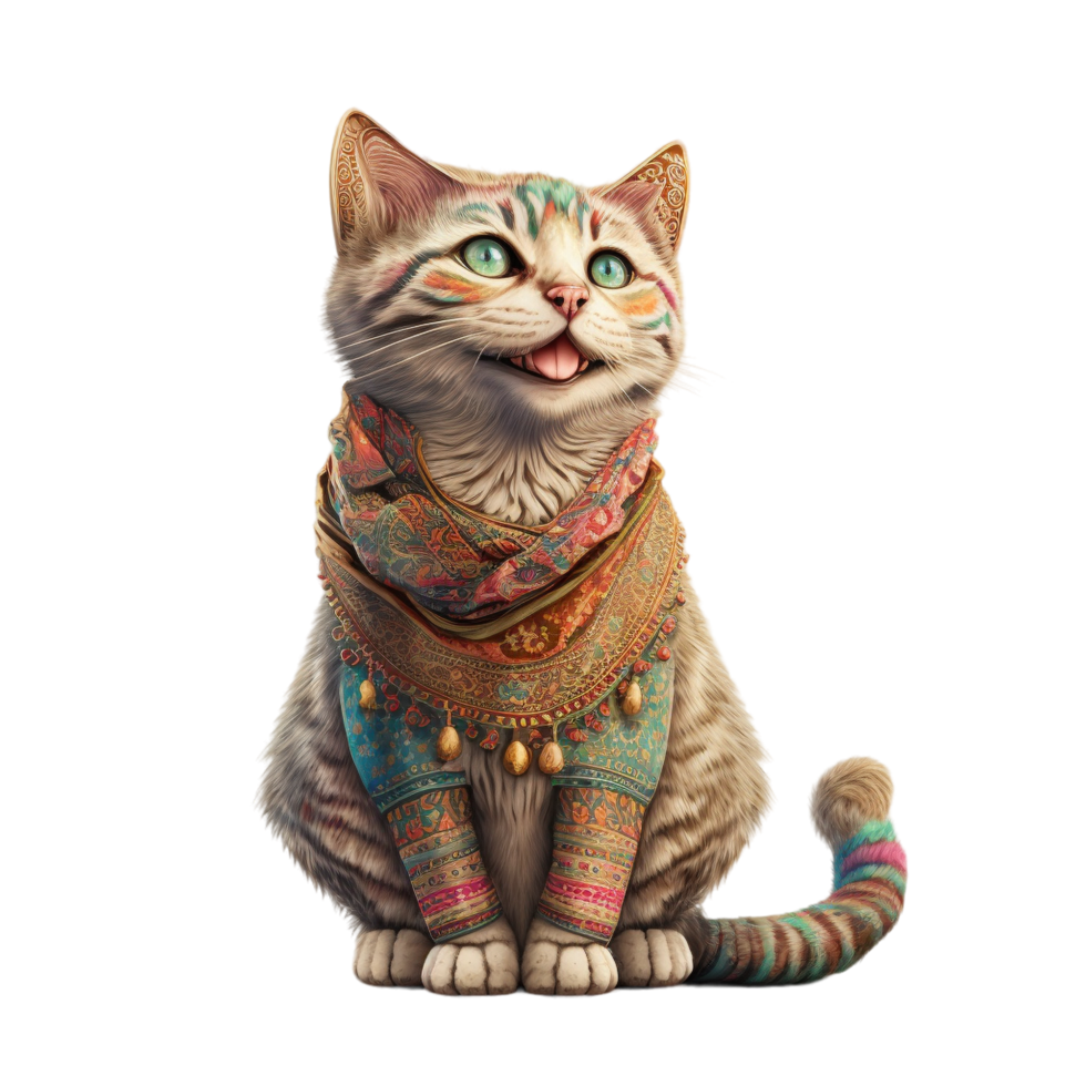 Happy Boho Cat Ai png