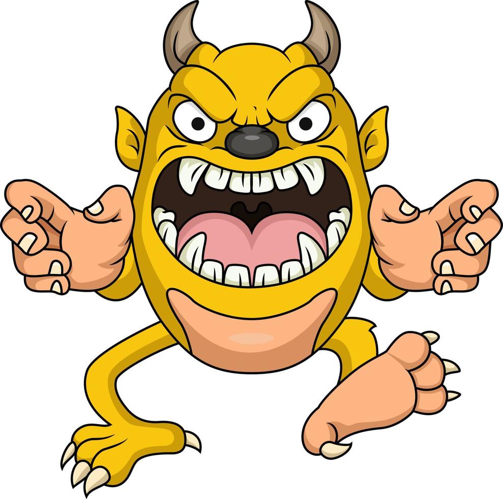 Cute yellow monster cartoon on white background vector
