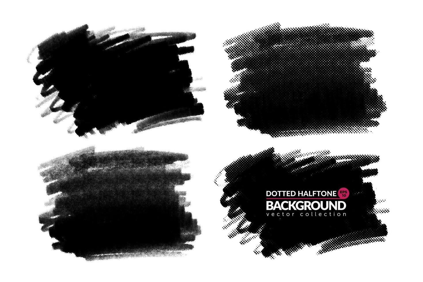 Vector big hand drawn brush strokes with dotted halftone effect. Monochrome design element. One color monochrome artistic hand drawn backgrounds.