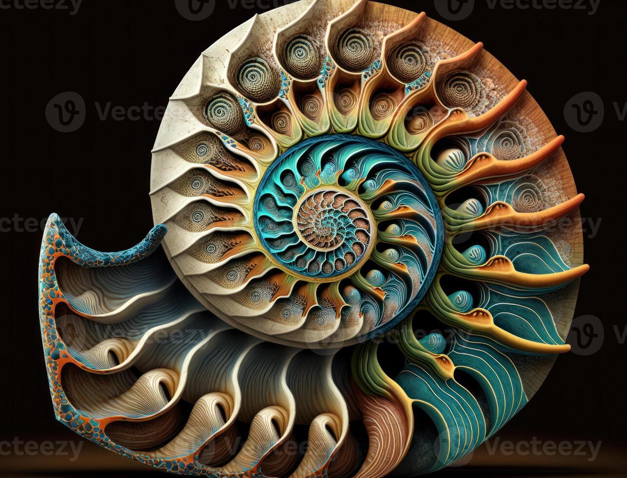 Ammonite fossil background created with technology photo