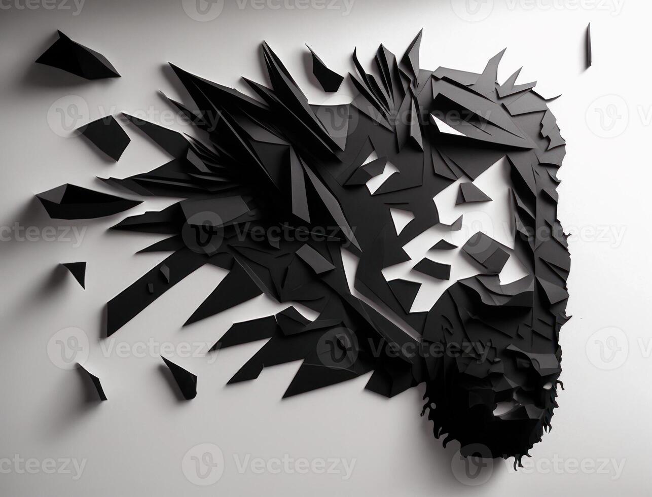 Abstract dark black various paper shapes background created with technology photo