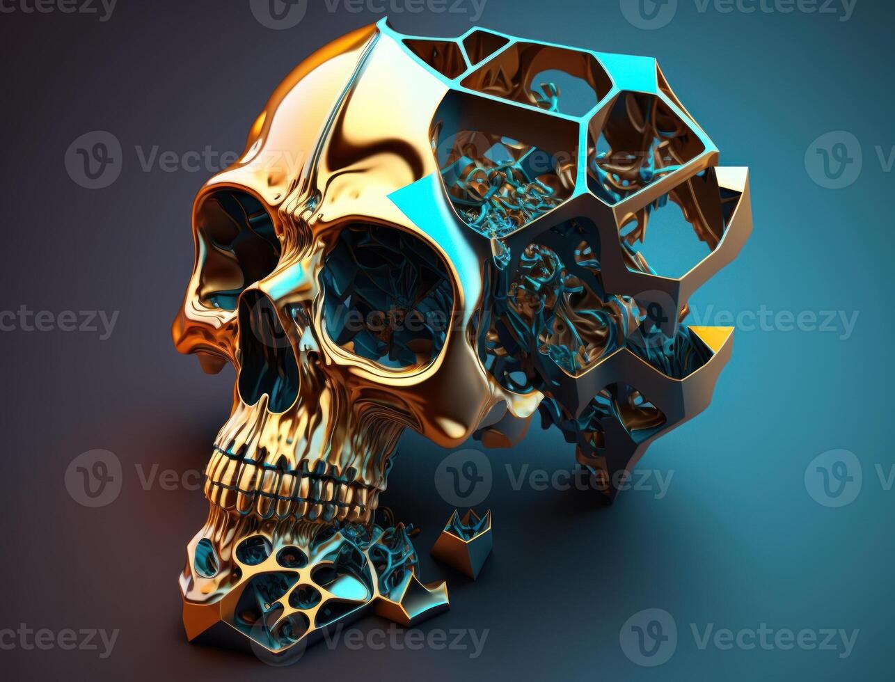 Bismuth skull created with technology photo