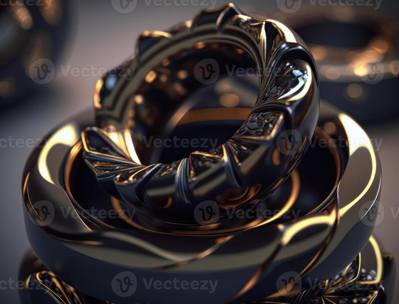Concentric obsidian rings shapes Abstract geometric background created with technology photo