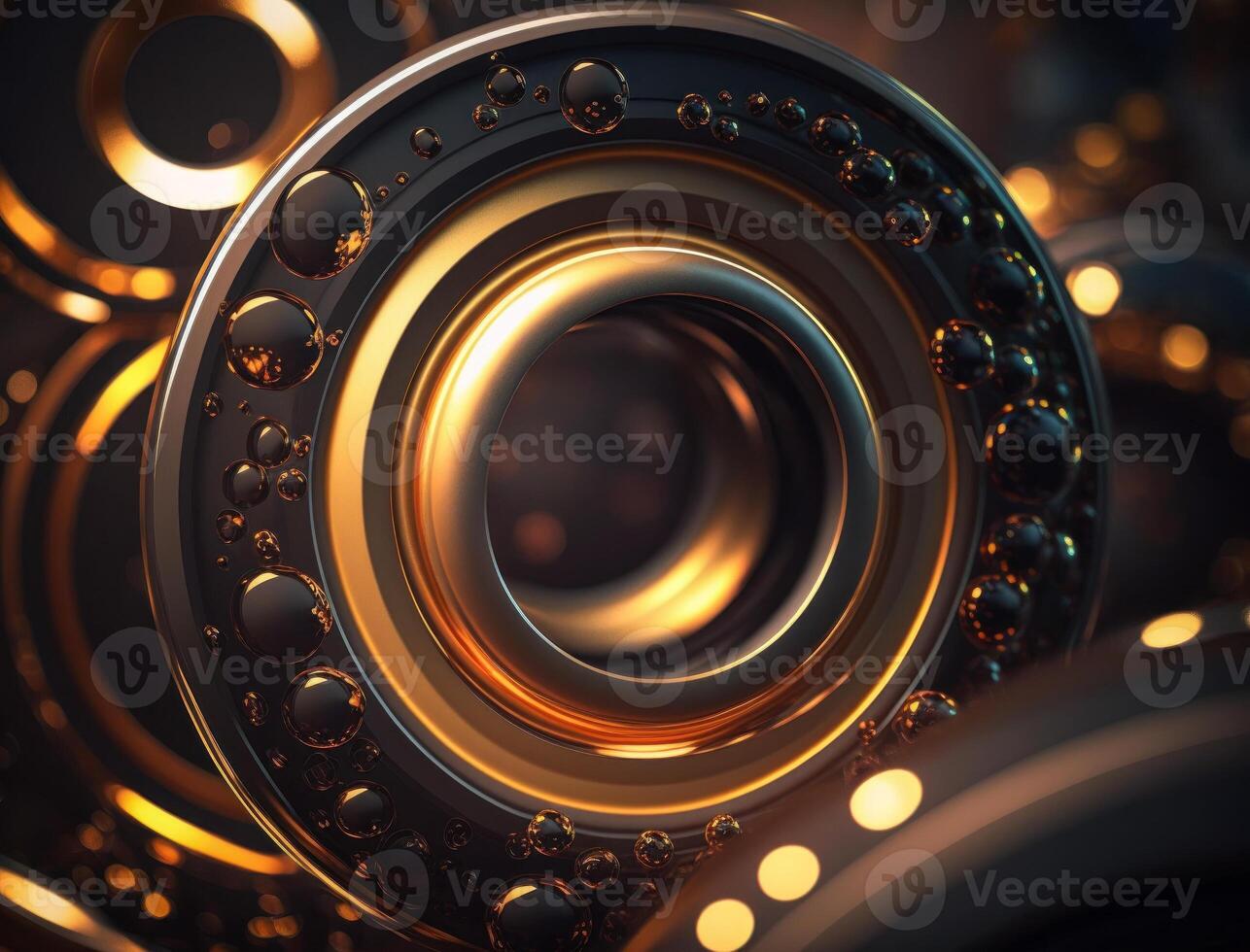 Concentric golden rings shapes Abstract geometric background created with technology photo