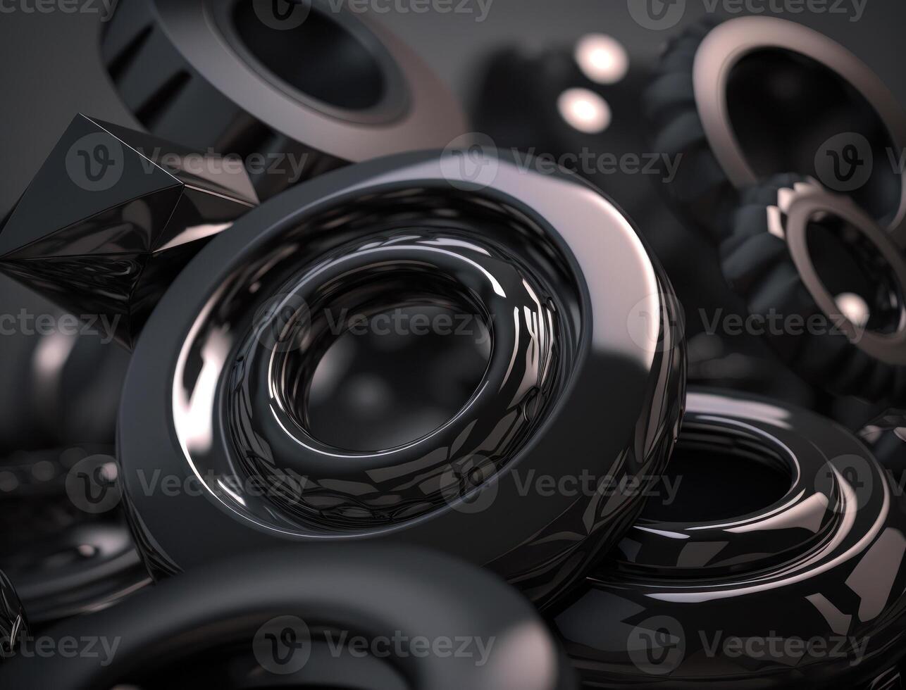 Concentric obsidian rings shapes Abstract geometric background created with technology photo