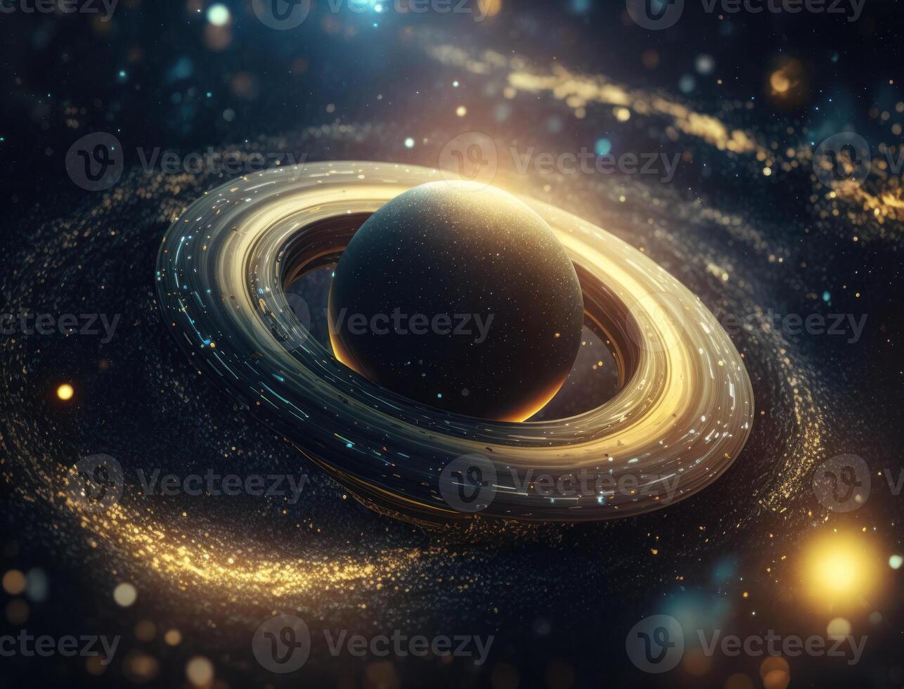 Concentric golden rings shapes Abstract geometric background created with technology photo