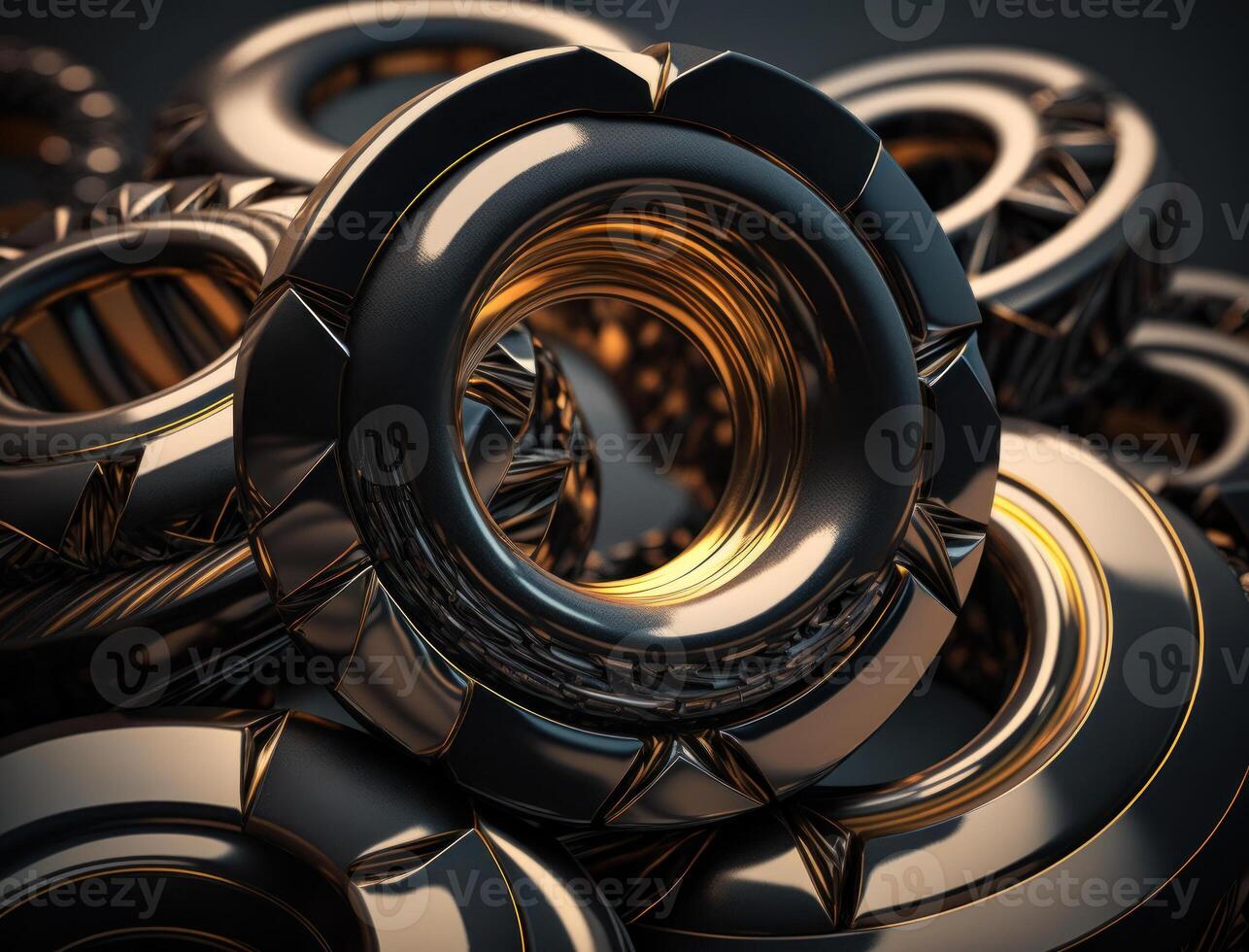 Concentric obsidian rings shapes Abstract geometric background created with technology photo