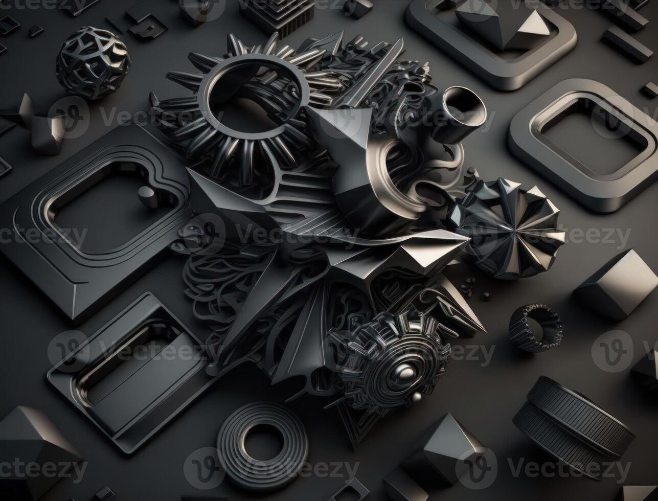 Abstract black geometric background Various shapes Flat lay created with technology photo