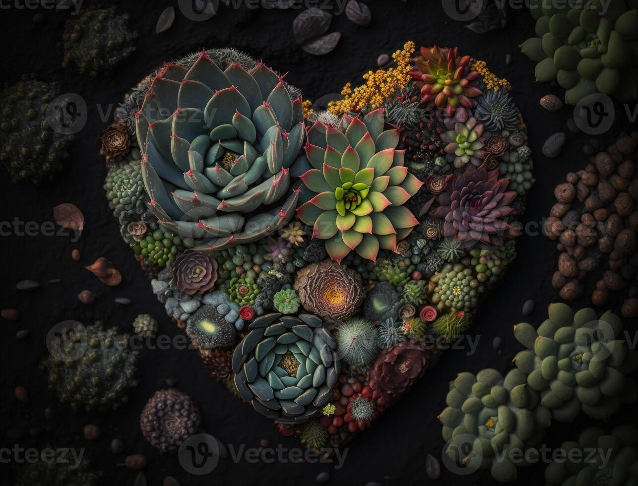 Green heart made by various succulents Environmental protection concept created with technology photo