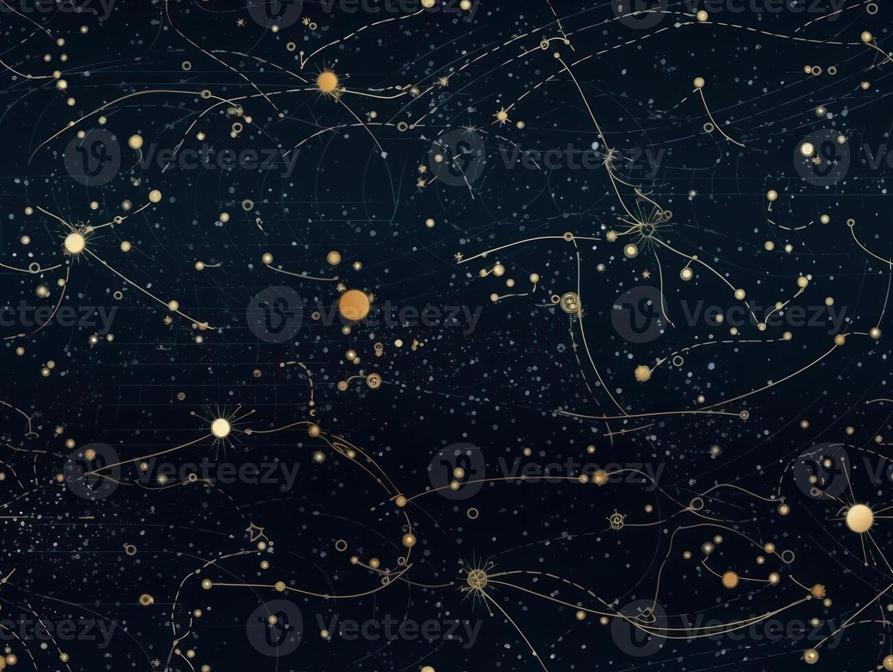 Starry sky space background seamless pattern in dark blue and green colors created with technology photo