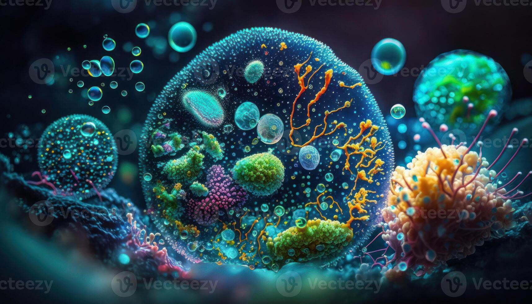 Bacteria and virus cells World under the microscope created with technology photo