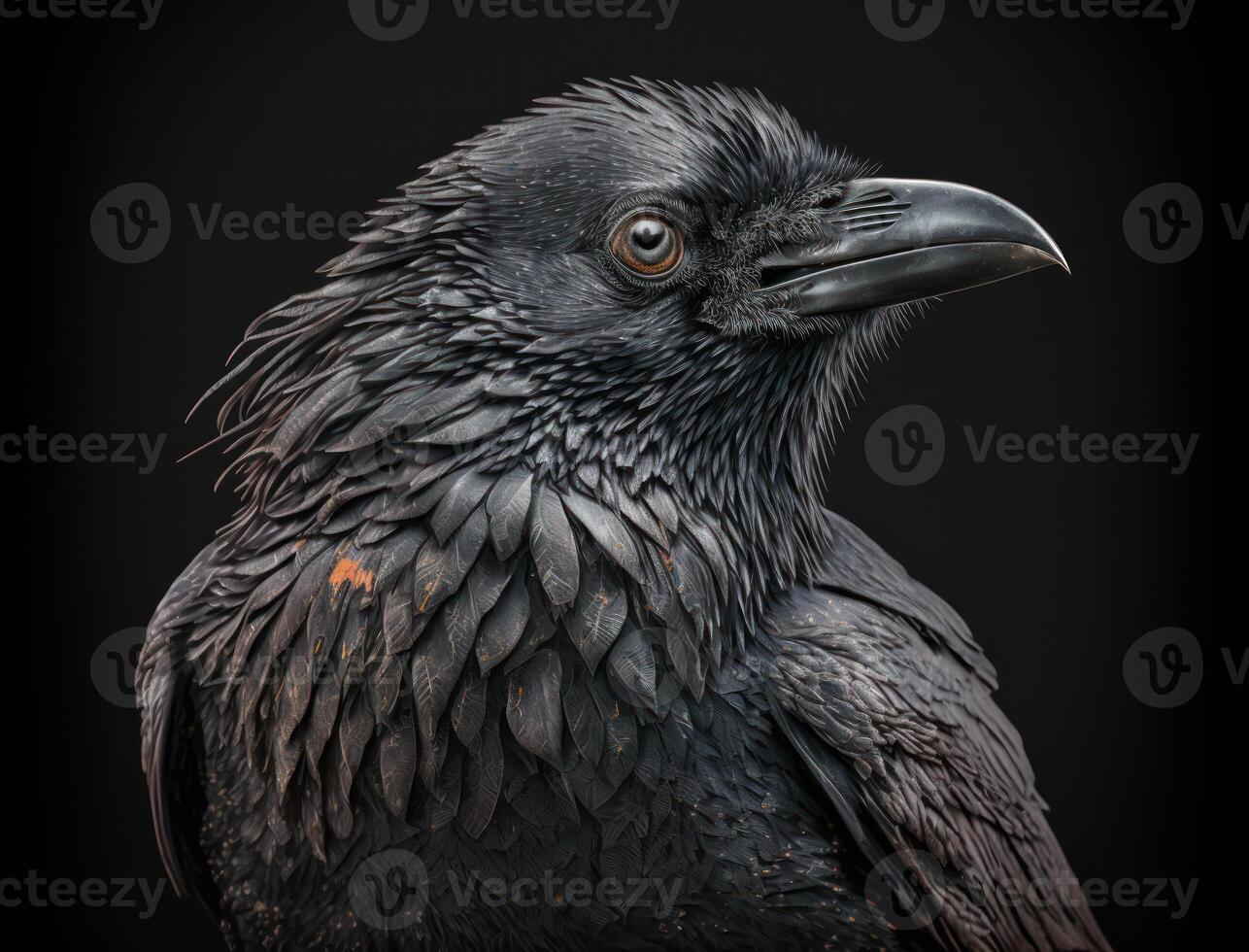 Colorful Close-up portrait of evil raven crow Halloween background technology photo