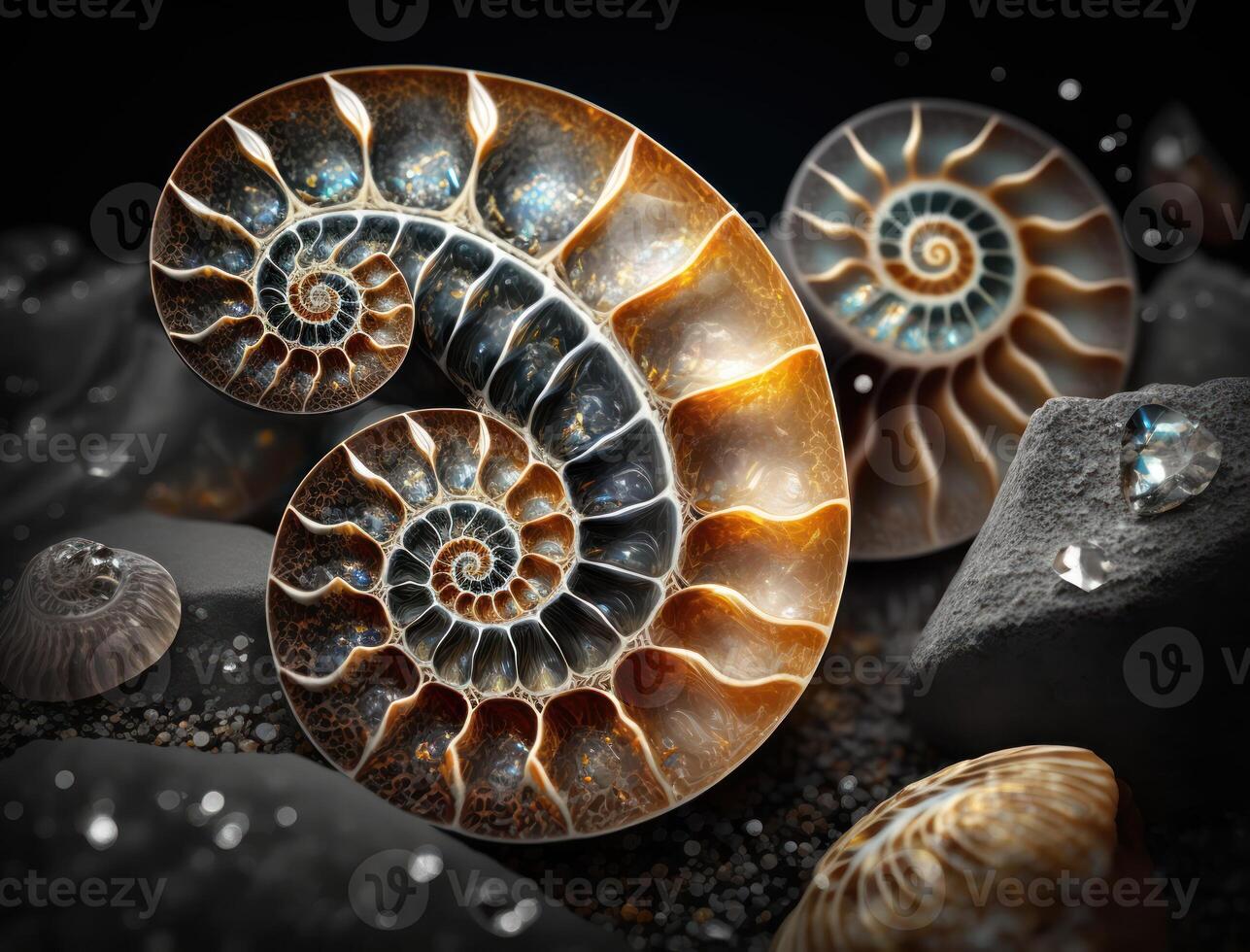 Ammonite fossil background created with technology photo