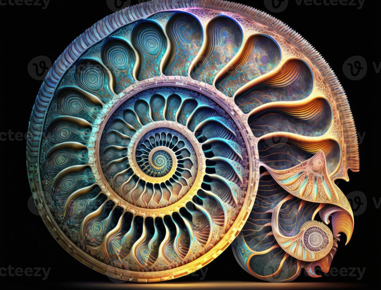 Ammonite fossil background created with technology photo