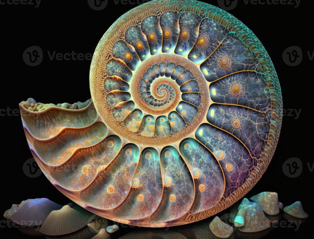 Ammonite fossil background created with technology photo