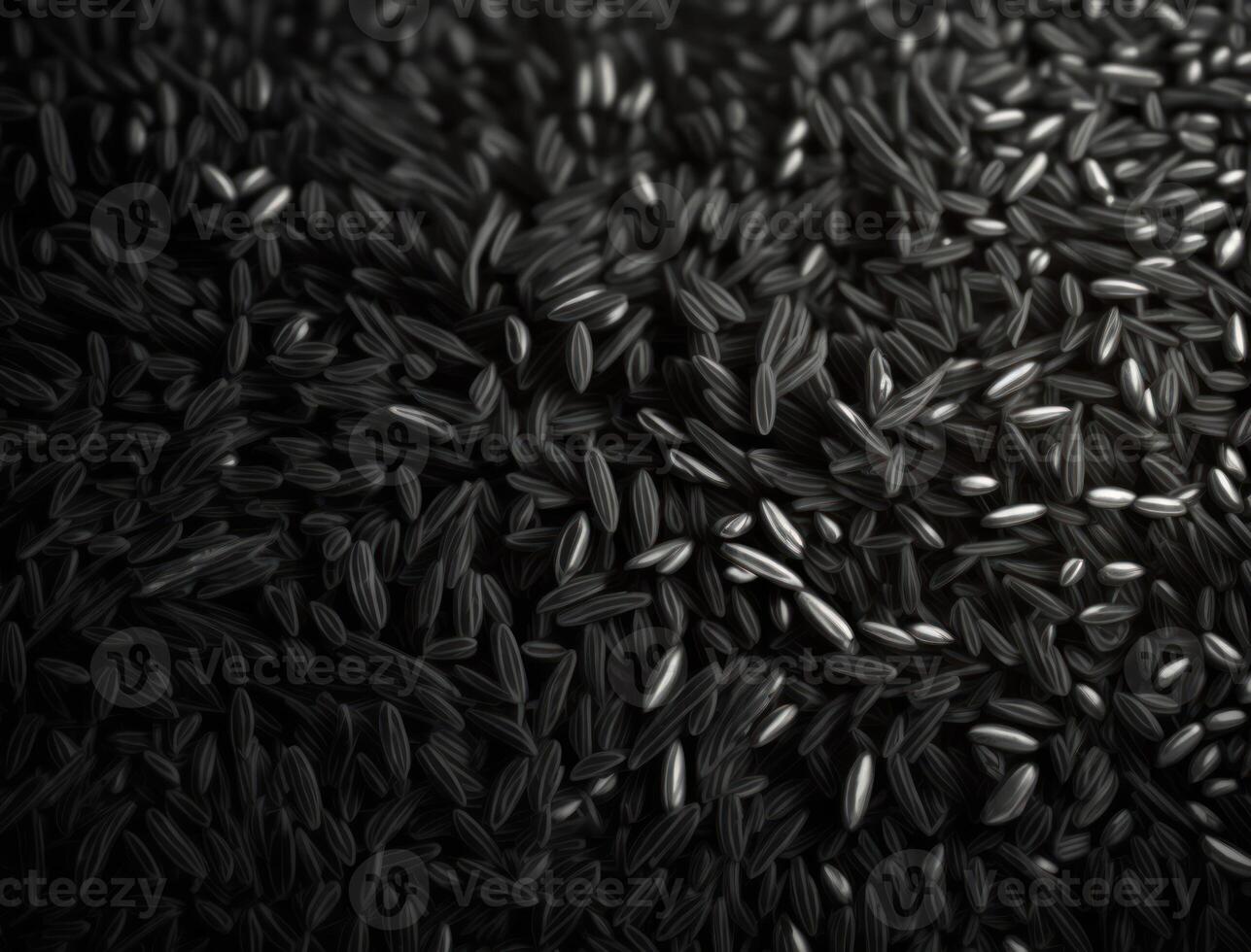 Abstract black geometric background Various rice seed shapes Flat lay created with technology photo