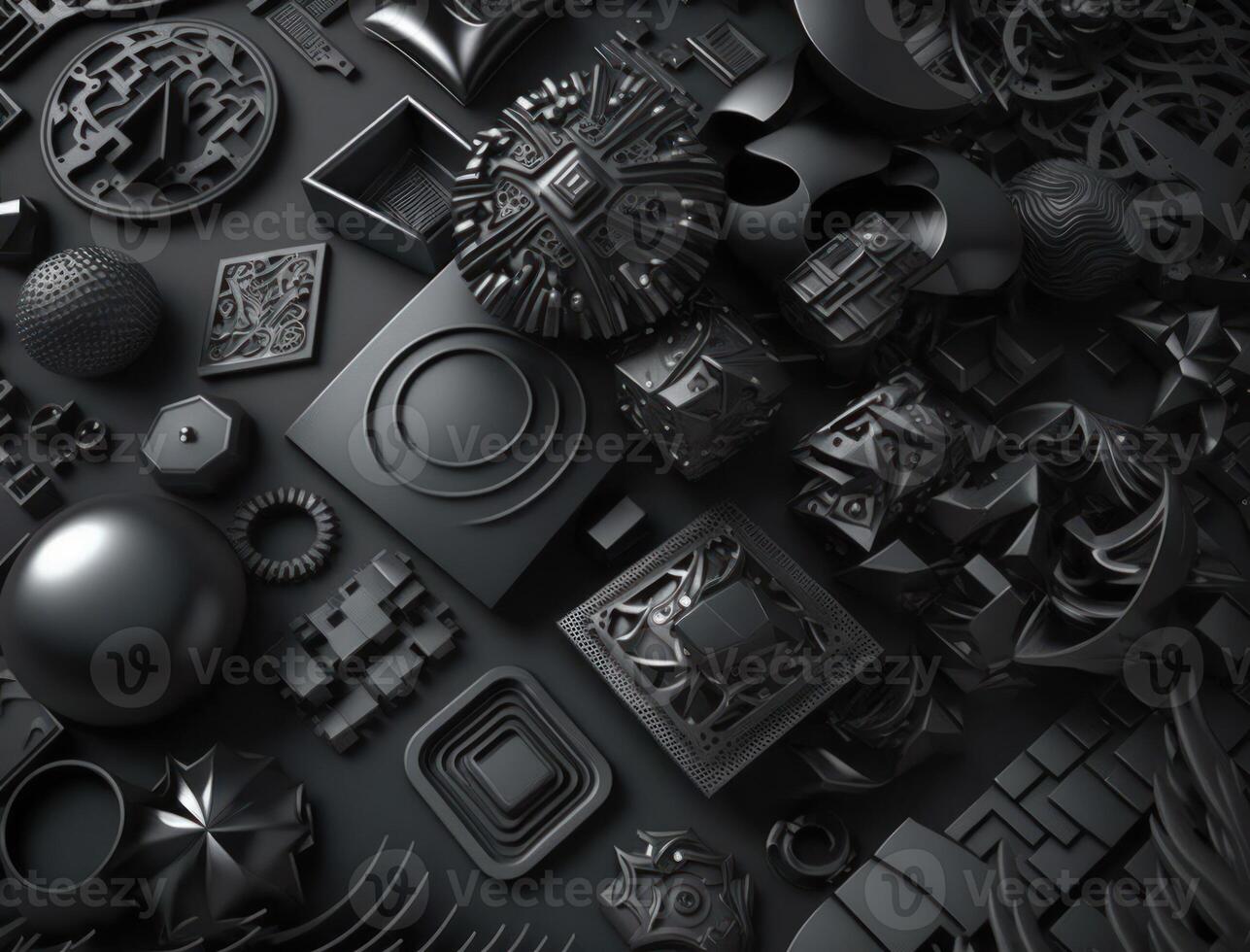 Abstract black geometric background Various shapes Flat lay created with technology photo