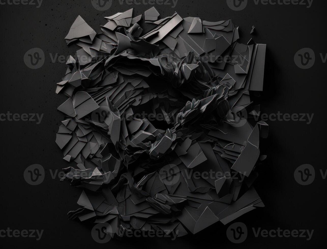 Abstract dark black various paper shapes background created with technology photo
