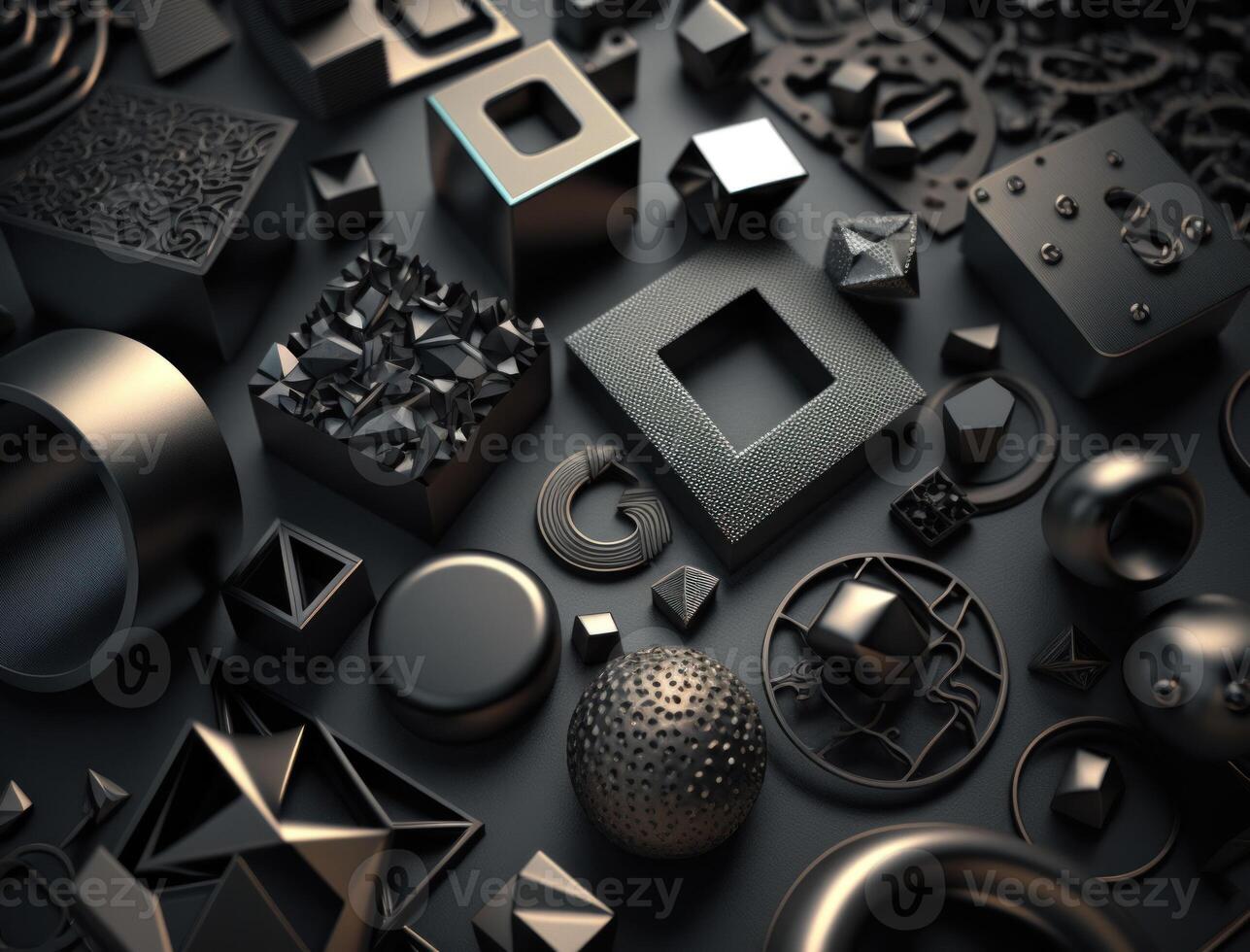 Abstract black geometric background Various shapes Flat lay created with technology photo