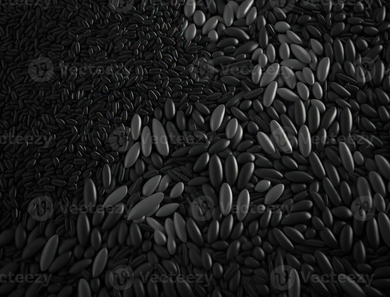 Abstract black geometric background Various rice seed shapes Flat lay created with technology photo