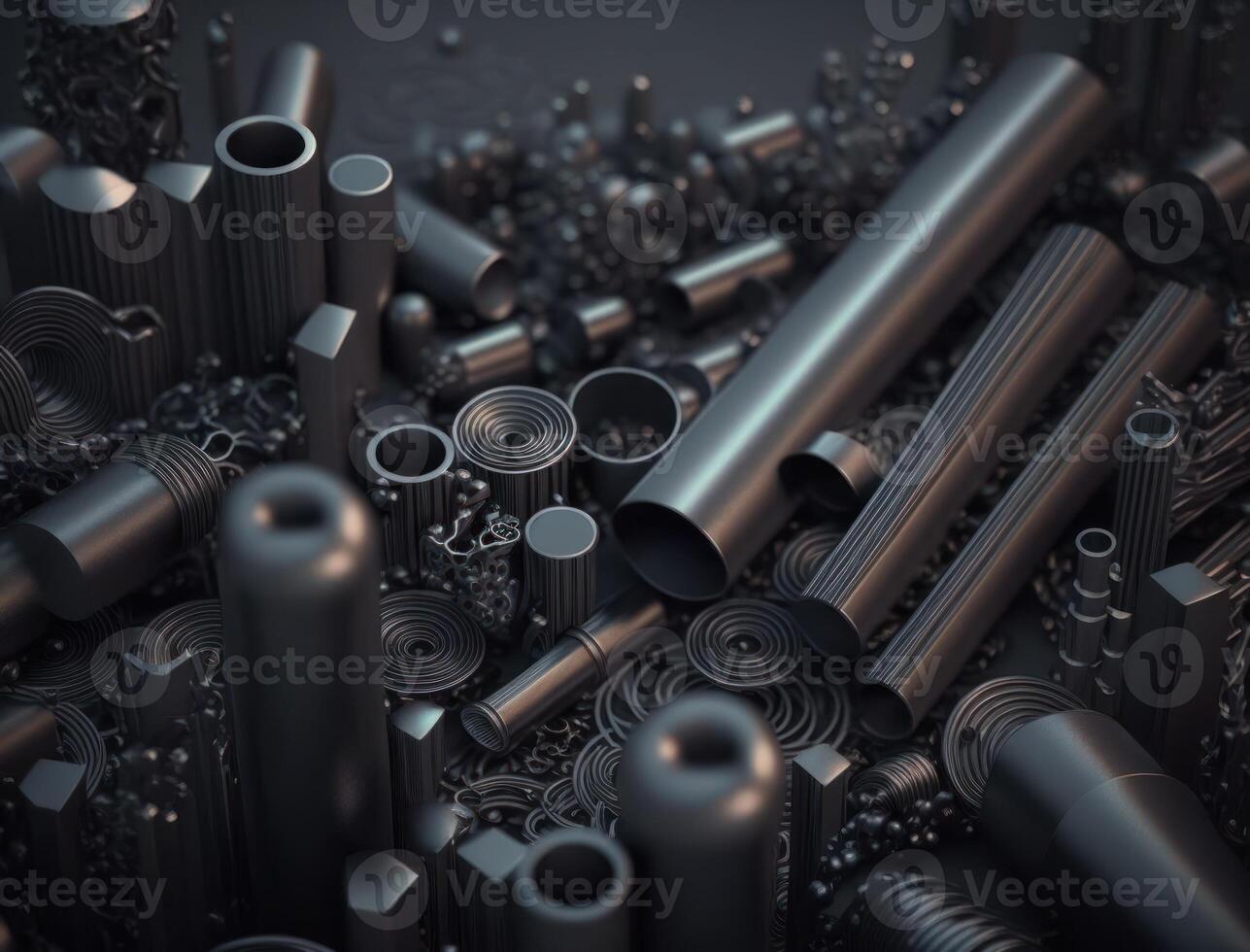 Abstract black geometric background Various tubus shapes Flat lay created with technology photo