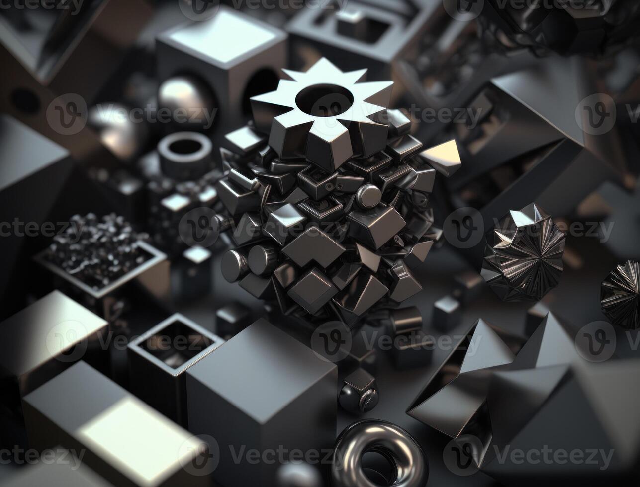 Abstract black geometric background Various shapes Flat lay created with technology photo