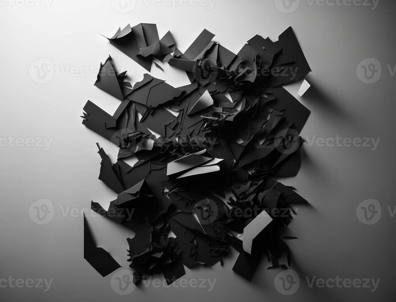 Abstract dark black various paper shapes background created with technology photo