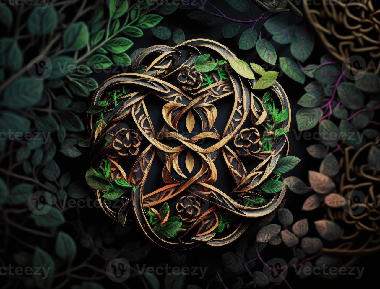 Ethnic celtic ornaments Esoteric vegetal background created with technology photo