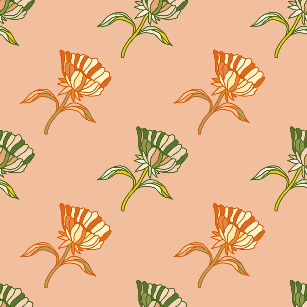 Seamless pattern with hand drawn flowers and leaves. Abstract floral wallpaper. vector