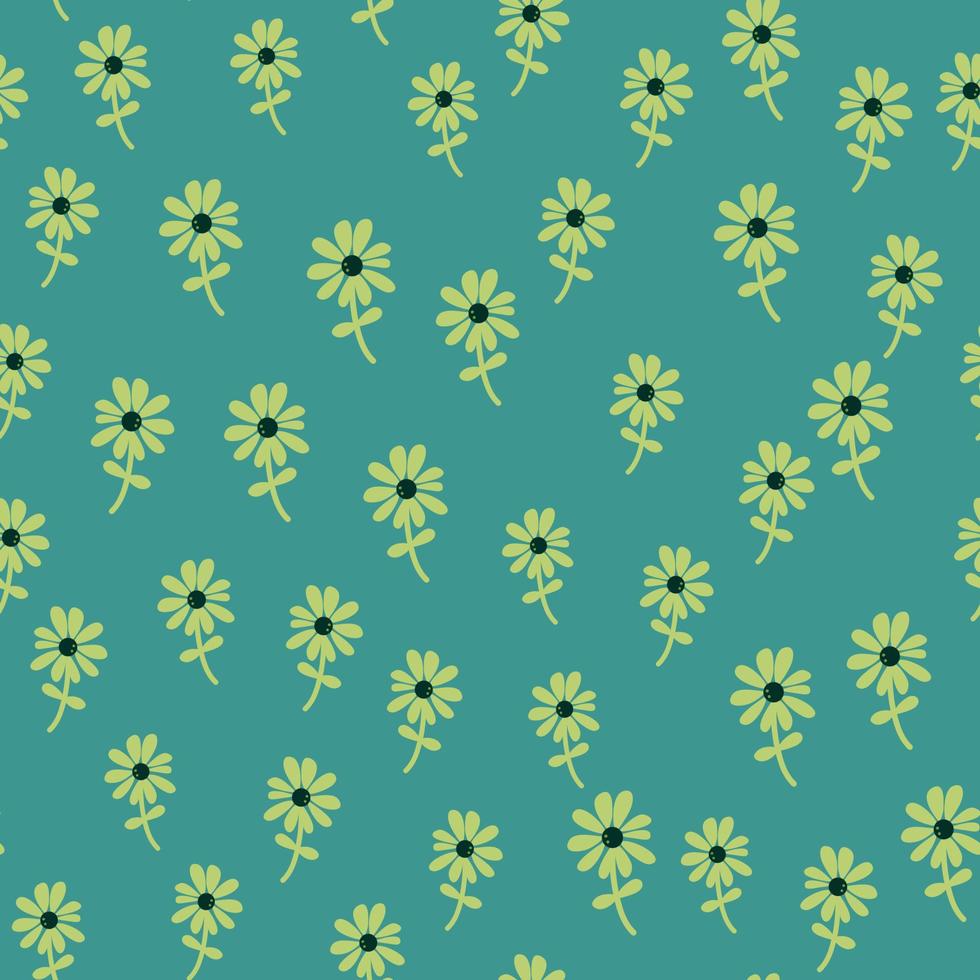 Chamomile flower seamless pattern in naive art style. Cute little daisy floral ornament wallpaper. vector