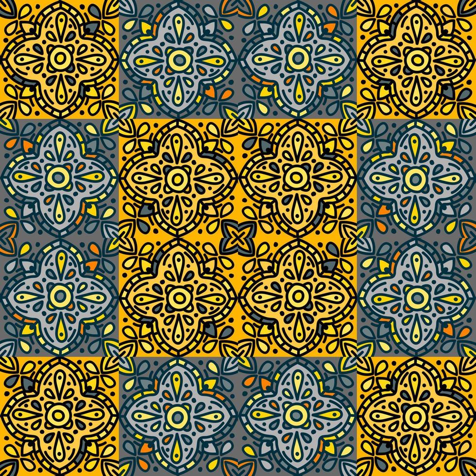 Seamless pattern with mandalas mosaic. Abstract geometric ornamental wallpaper. Vintage decorative tile vector