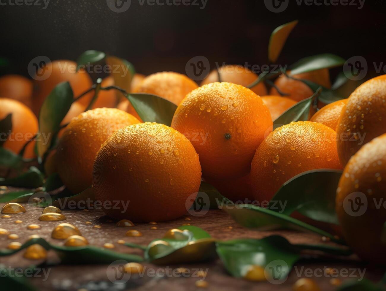 Beautiful organic background of freshly picked oranges created with technology photo
